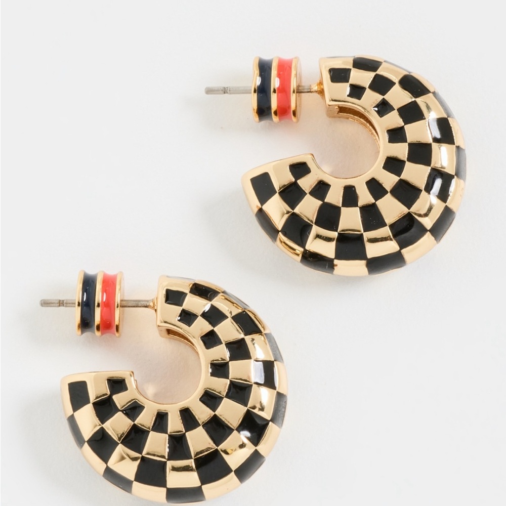 Clare V Gold and Black Geometric Hoop Earrings
